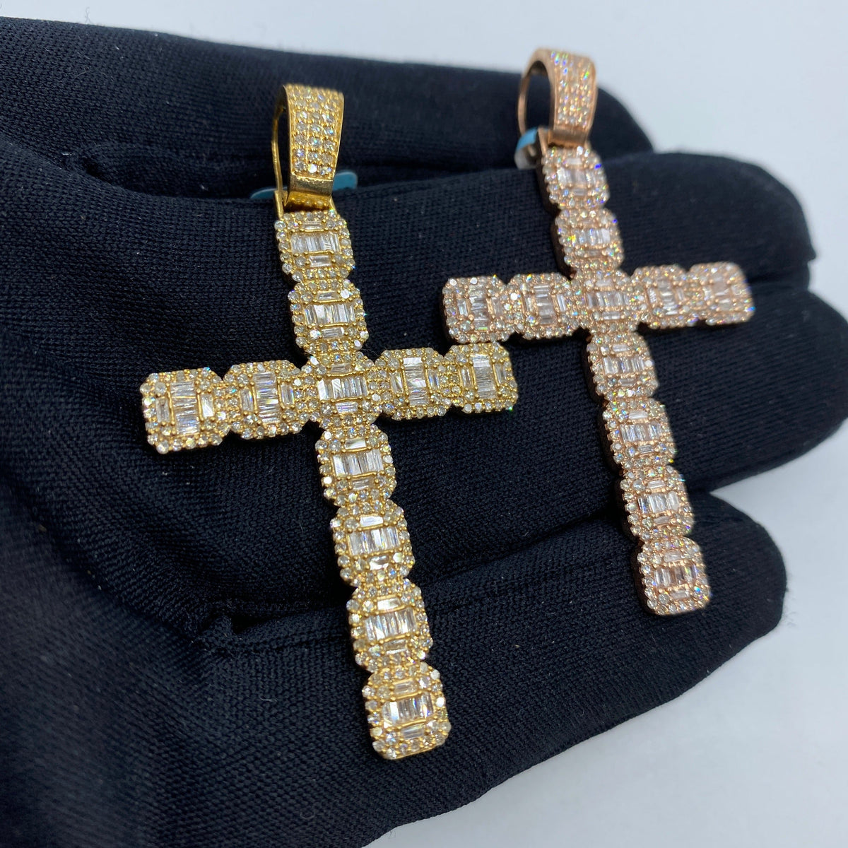 14K Gold Square Cross Diamond Baguette Pendant - additional product view 5