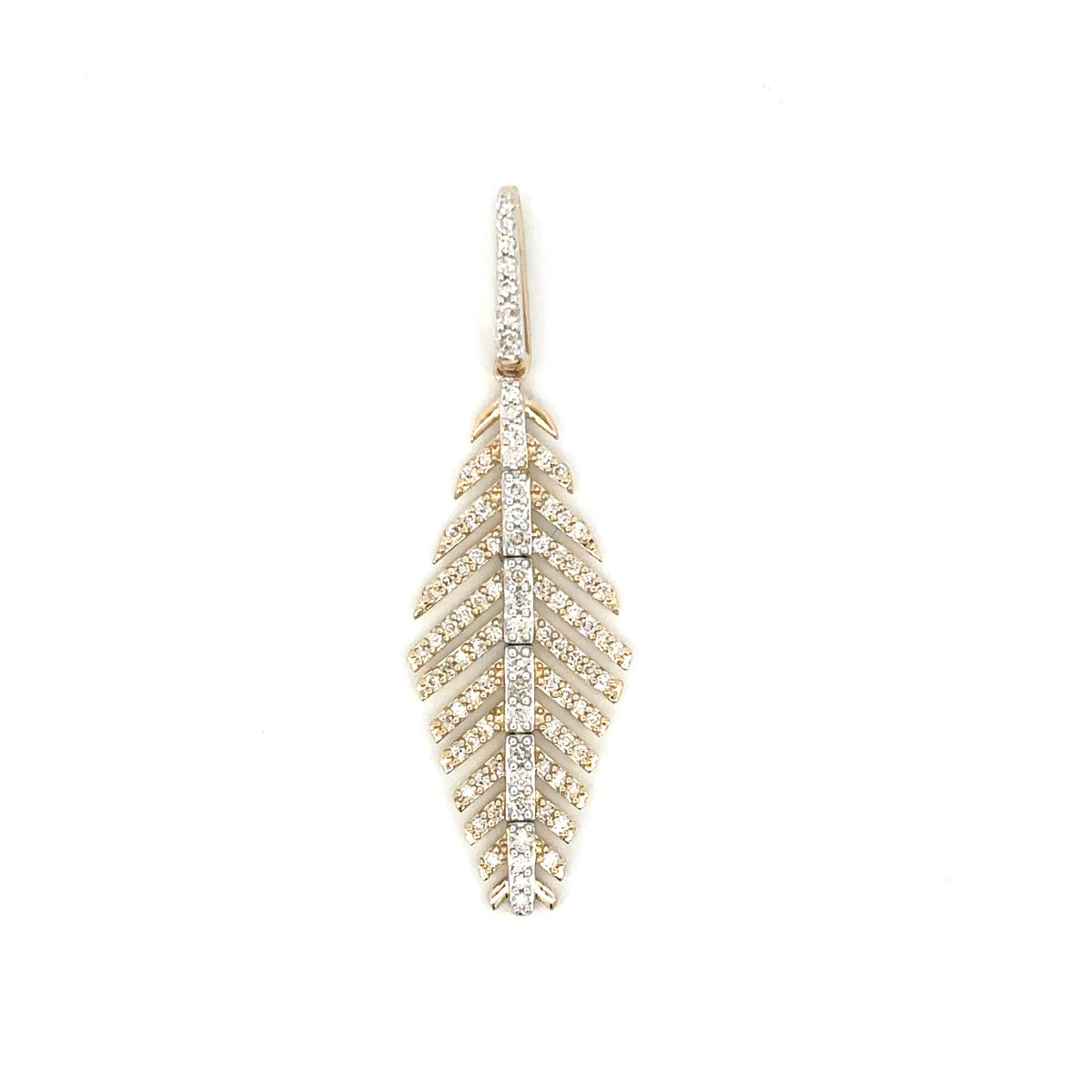 14K Gold Leaf Diamond Pendant in yellow gold - close-up product photo