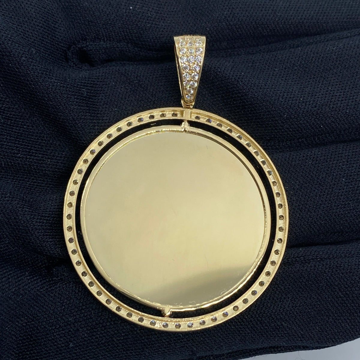 14K Gold Spinning Circle Picture Photo CZ Pendant - additional product view 4
