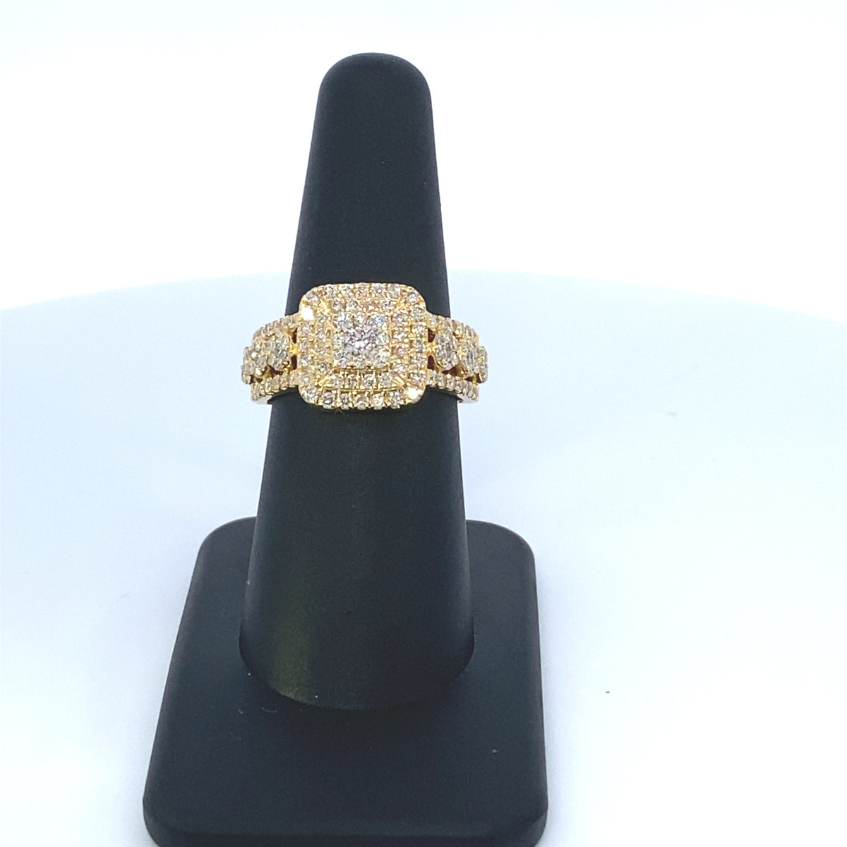 10K Gold Square Cake Diamond Ring in yellow gold - close-up product photo