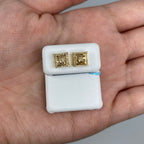 14K Gold Square Crown Diamond Baguette Stud Earrings in yellow gold - close-up product photo