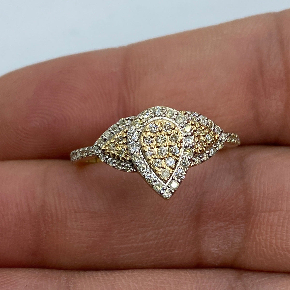 14K Gold Tri-Stone Pear Shape Diamond Engagement Ring - additional product view 3