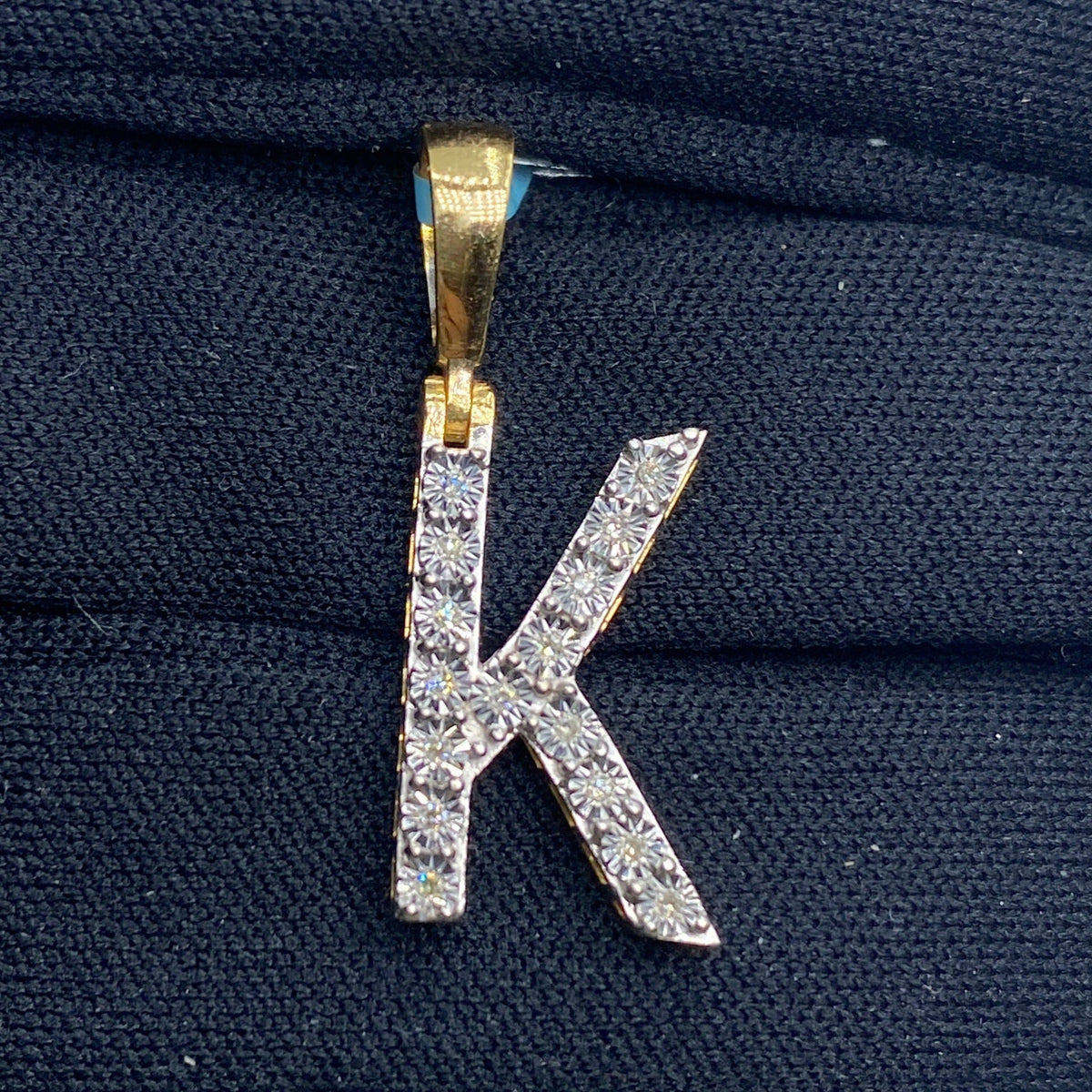 14K Gold Single Stone Initial K Diamond Pendant, Large - close-up product photo