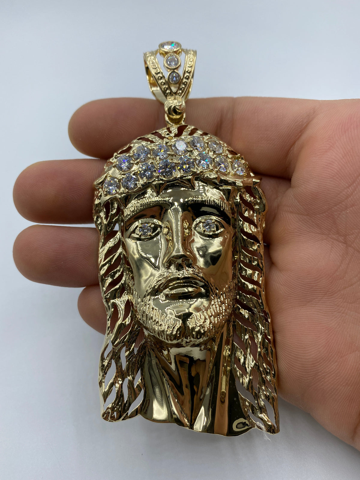 14K Gold Jesus Head Pendant 4.0 in - additional product view 2