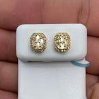 14K Gold Rounded Rectangle Diamond Baguette Earrings 0.75 Ct in yellow gold - close-up product photo
