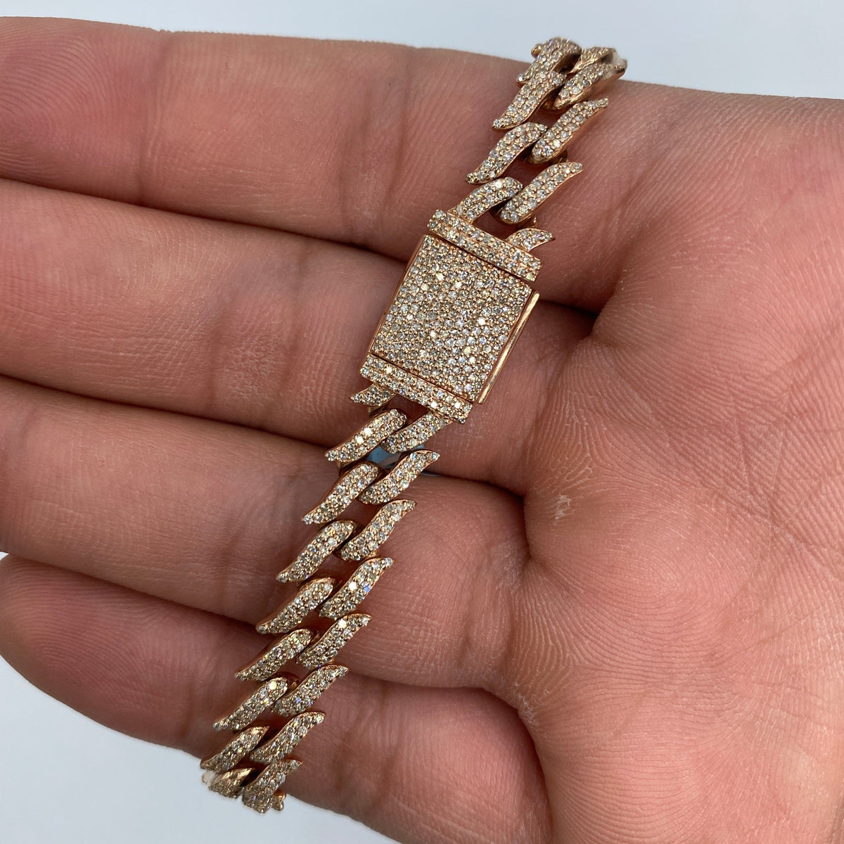 14K Gold 10mm Thorn Cuban Link Diamond Bracelet 8 in - additional product view 7