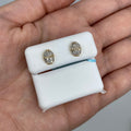 14K Gold Small Oval Stacked Diamond Baguette Earrings in yellow gold - close-up product photo