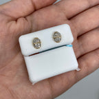 14K Gold Small Oval Stacked Diamond Baguette Earrings in yellow gold - close-up product photo