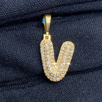 14K Gold Initial V Bubble Diamond Pendant - additional product view 2