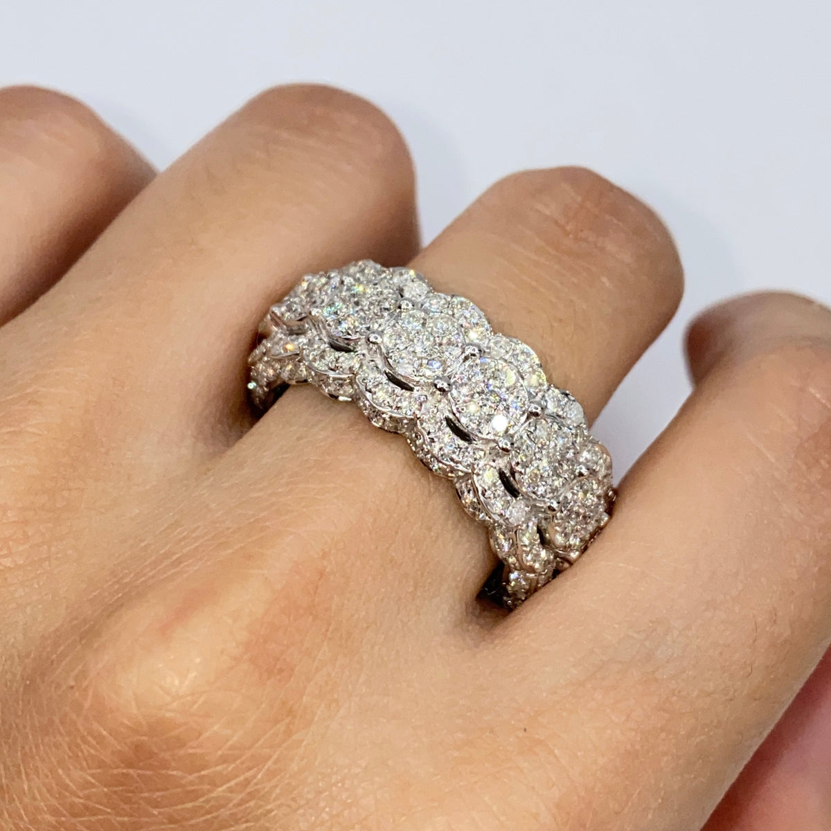 10K/14K 10mm Iced Diamond Ring in white gold, 10K - close-up product photo
