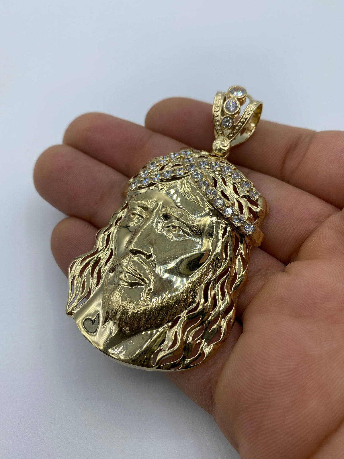 14K Gold Jesus Head Pendant 2.75 in - additional product view 4