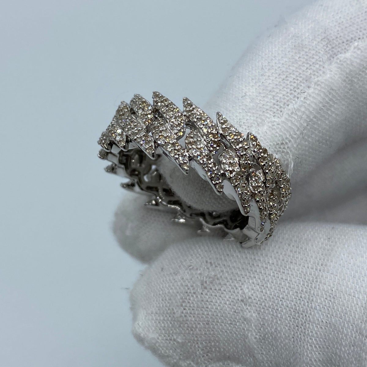 14K Gold Eternity Cuban Thorn Diamond Ring in white gold - close-up product photo
