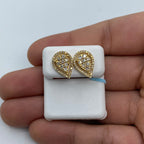 14K Gold Pear Shaped Halo Diamond Earrings in yellow gold - close-up product photo