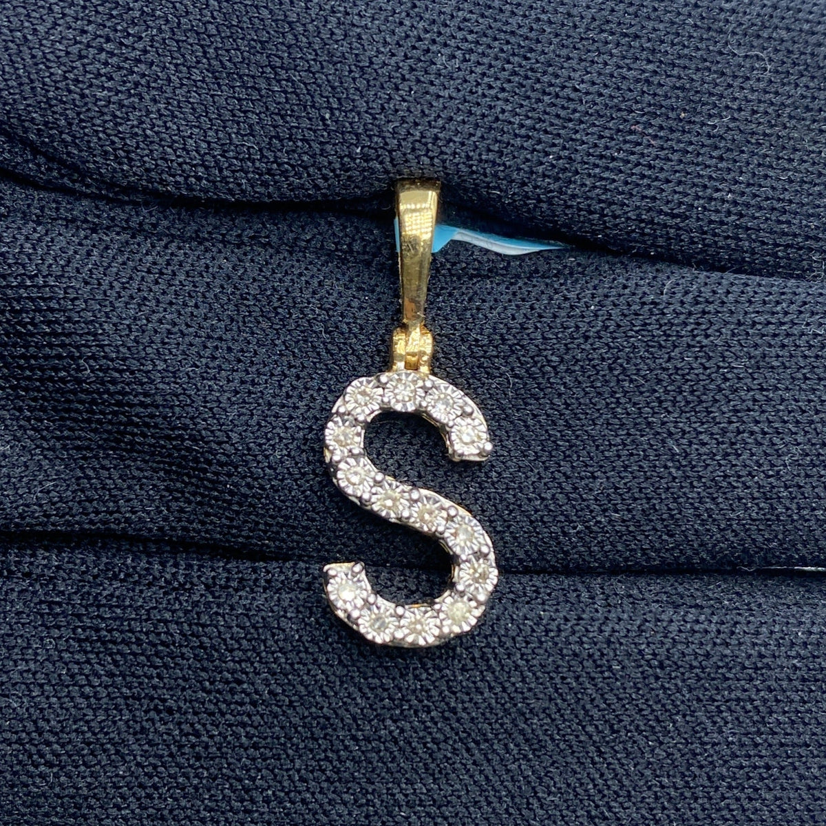 14K Gold Single Stone Initial S Diamond Pendant, Small - close-up product photo