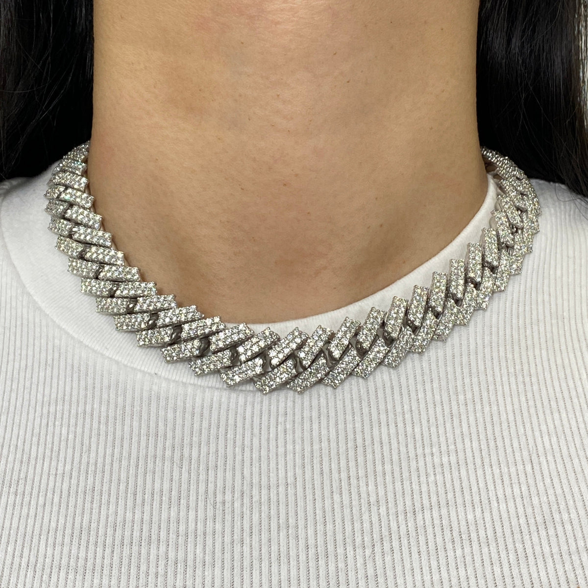 14K Gold 15mm Jumbo Iced Razor Cuban Link Diamond Chain 16 in - additional product view 4