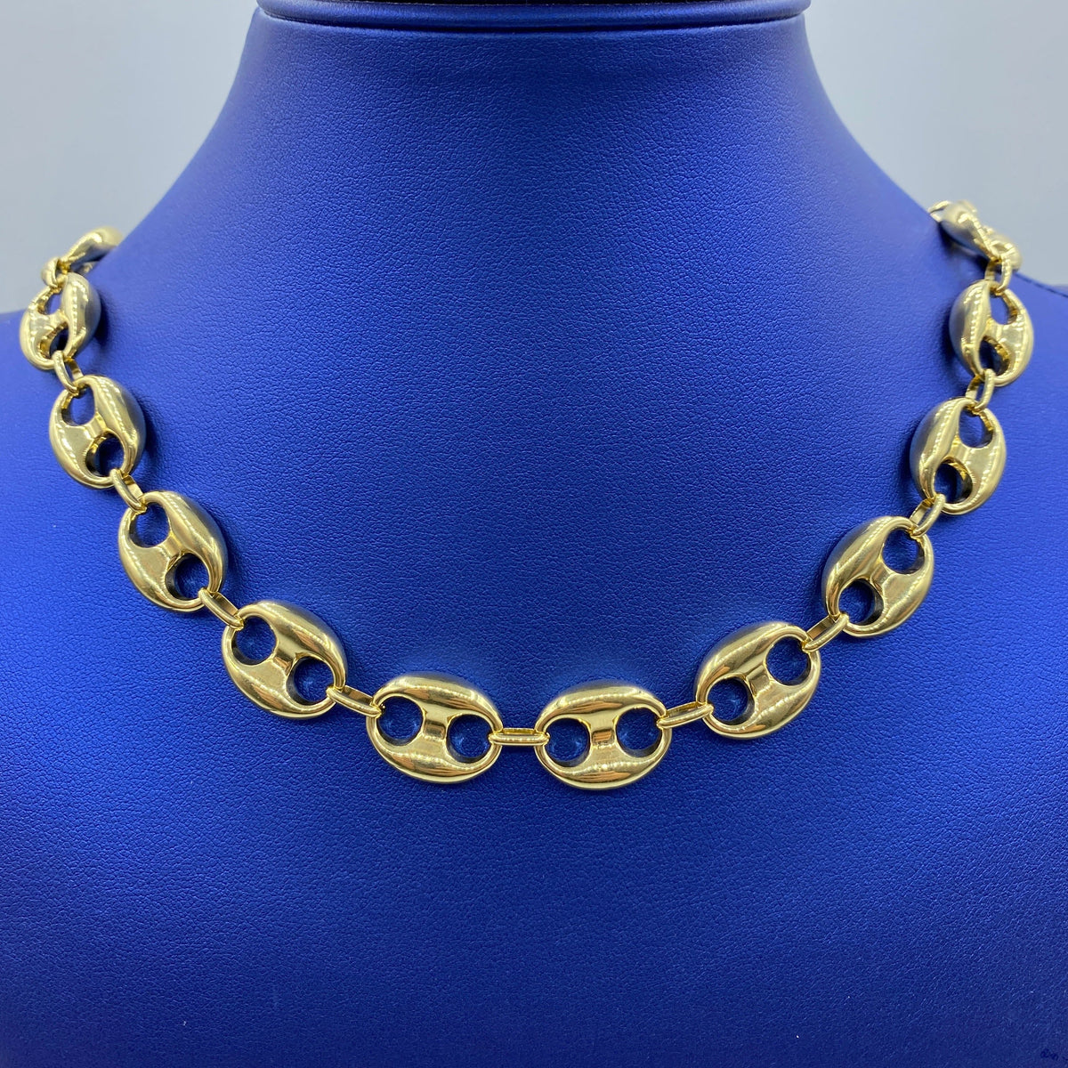 14K Gold Puffed Mariner Link Chain, 14.5mm - close-up product photo