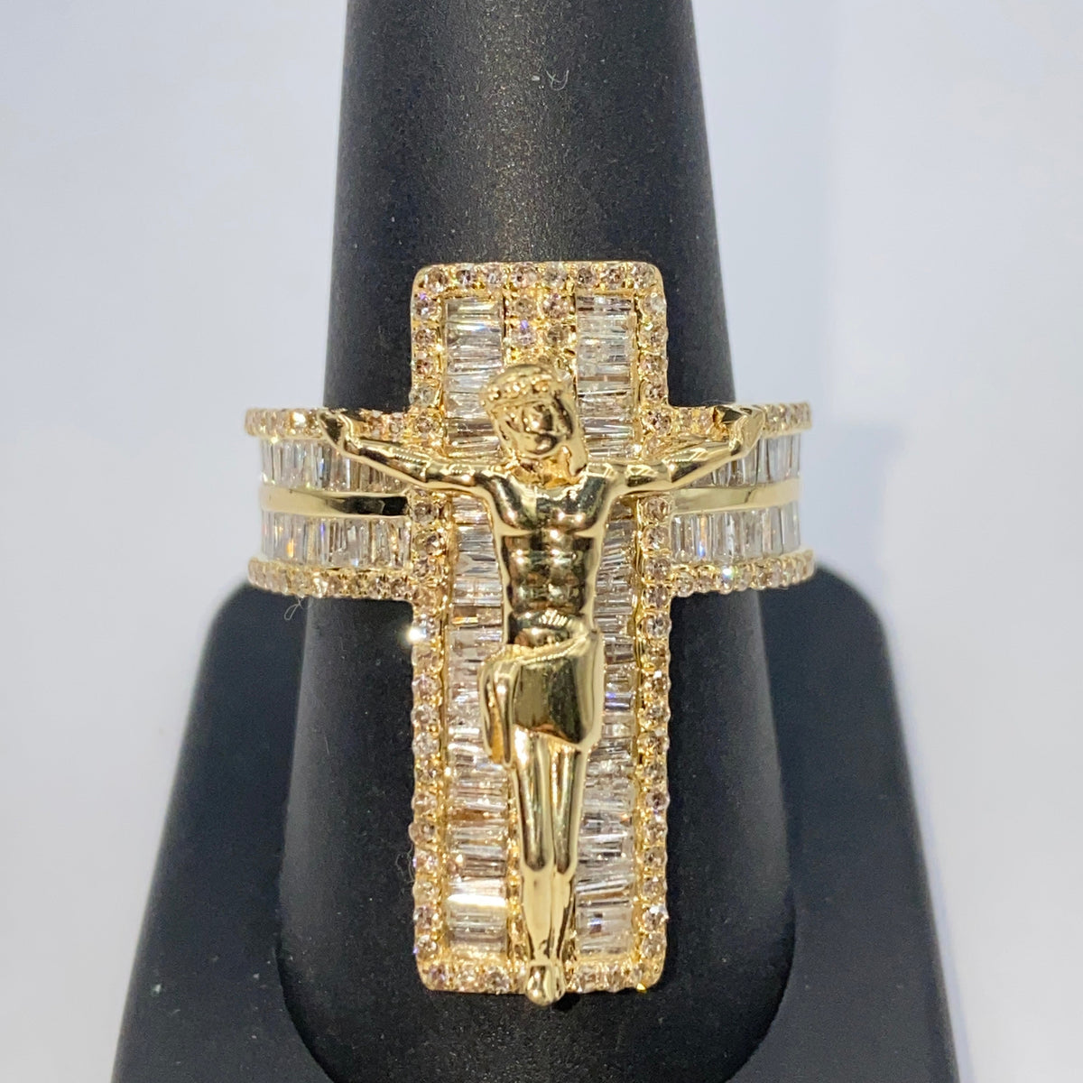 10K Gold Crucify Cross Diamond Baguette Ring - additional product view 6
