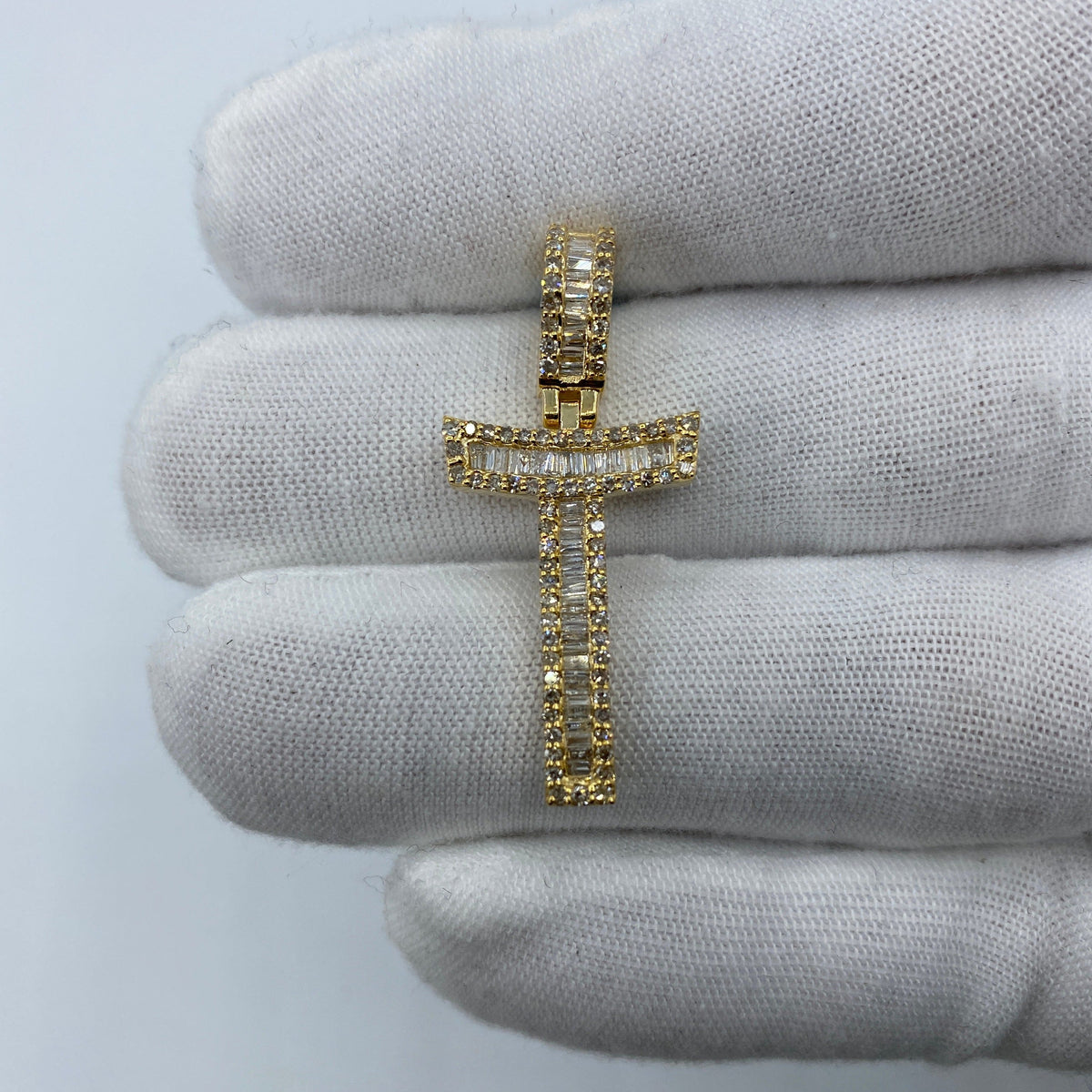 14K Gold Initial T Diamond Baguette Pendant in yellow gold, Large - close-up product photo
