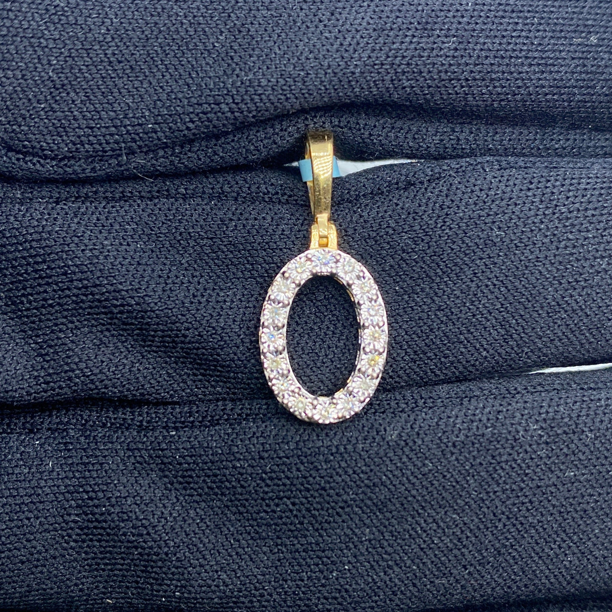14K Gold Single Stone Initial O Diamond Pendant, Small - close-up product photo