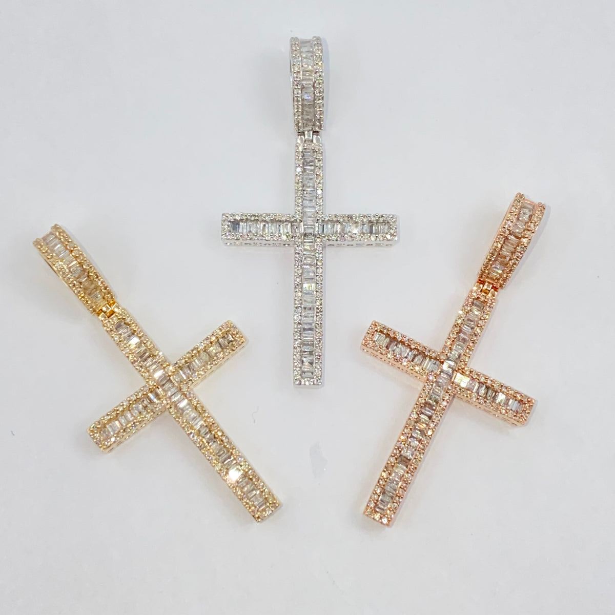 10K Gold Bold Cross Diamond Baguette Pendant - additional product view 7
