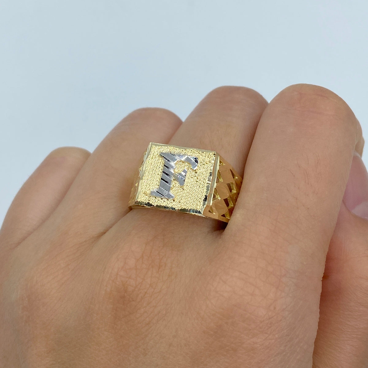 10K Gold Initial Letter Square Block Ring - additional product view 10