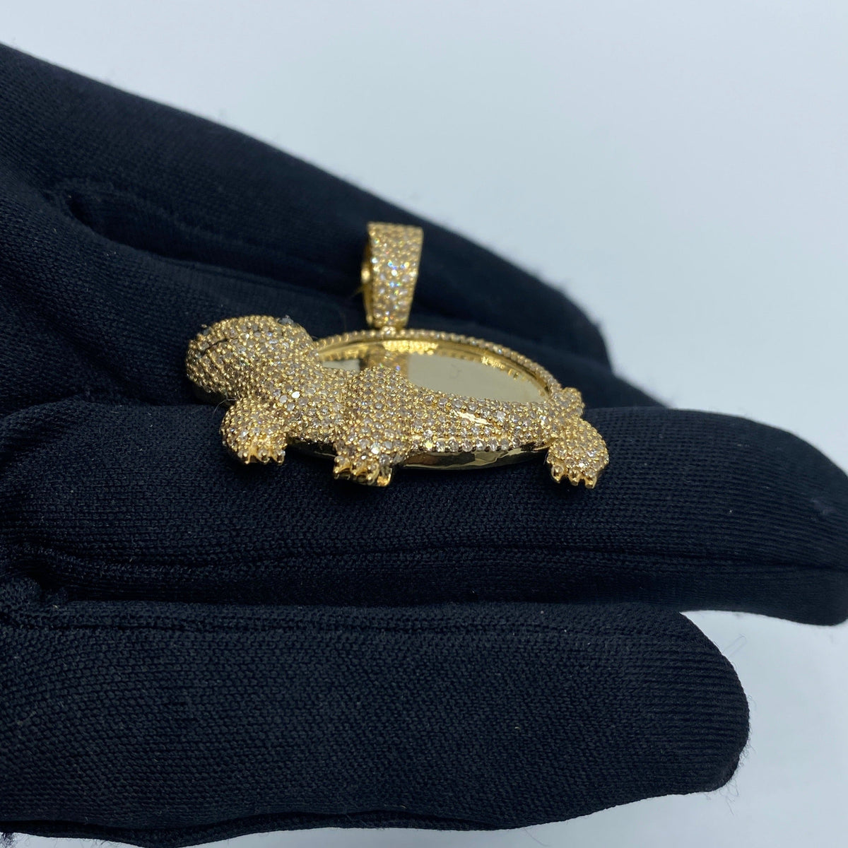 14K Gold Turtle Picture Photo Diamond Pendant - additional product view 4