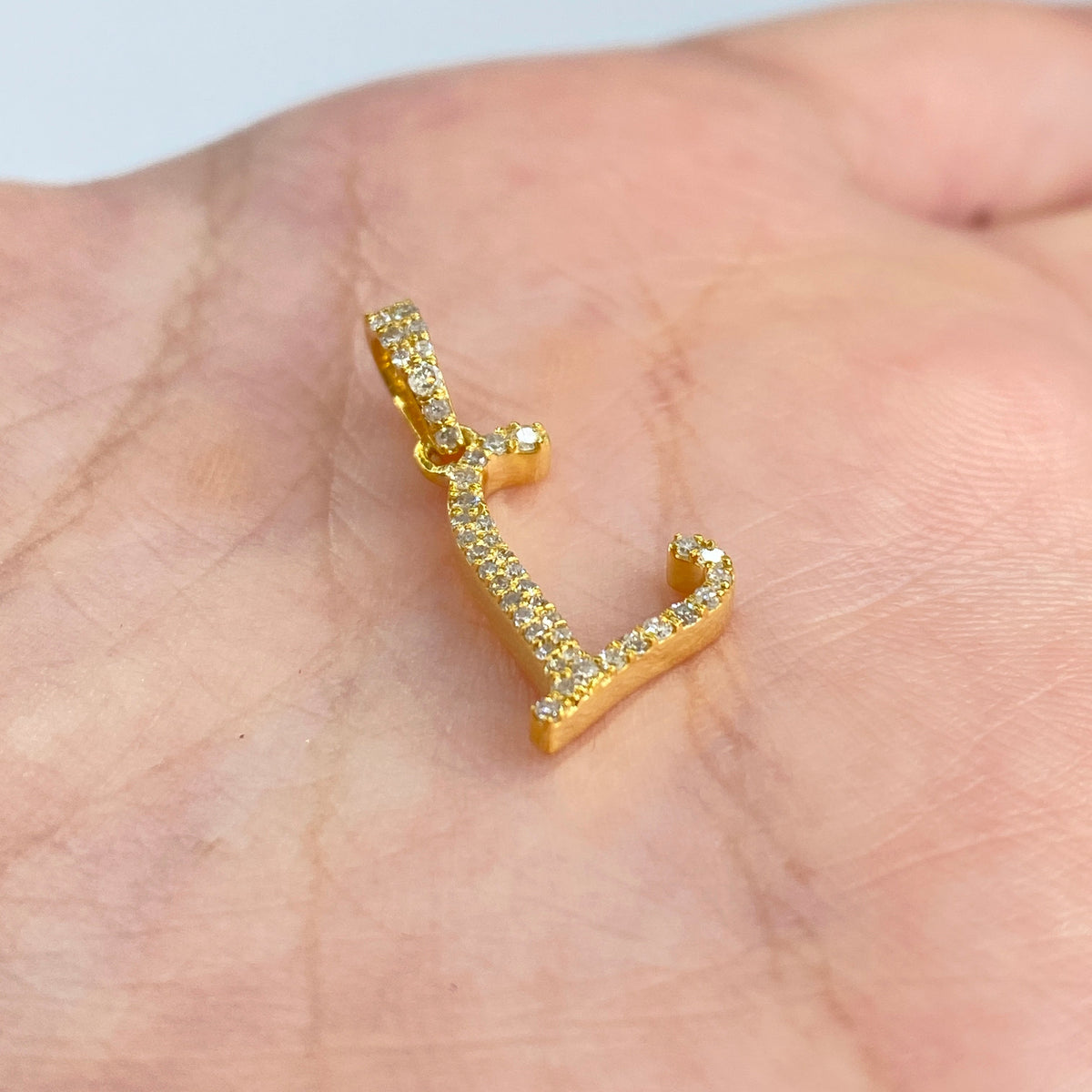 10K Gold Cursive L Initial Diamond Pendant - additional product view 2