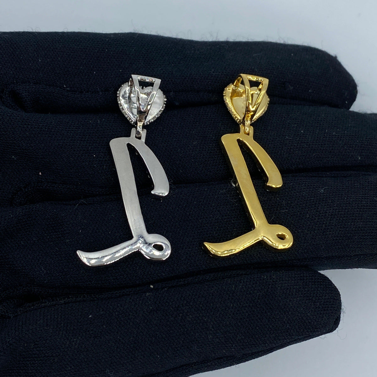 14K Gold Script Initial Letter Heart Diamond Pendants Full Collection - additional product view 3