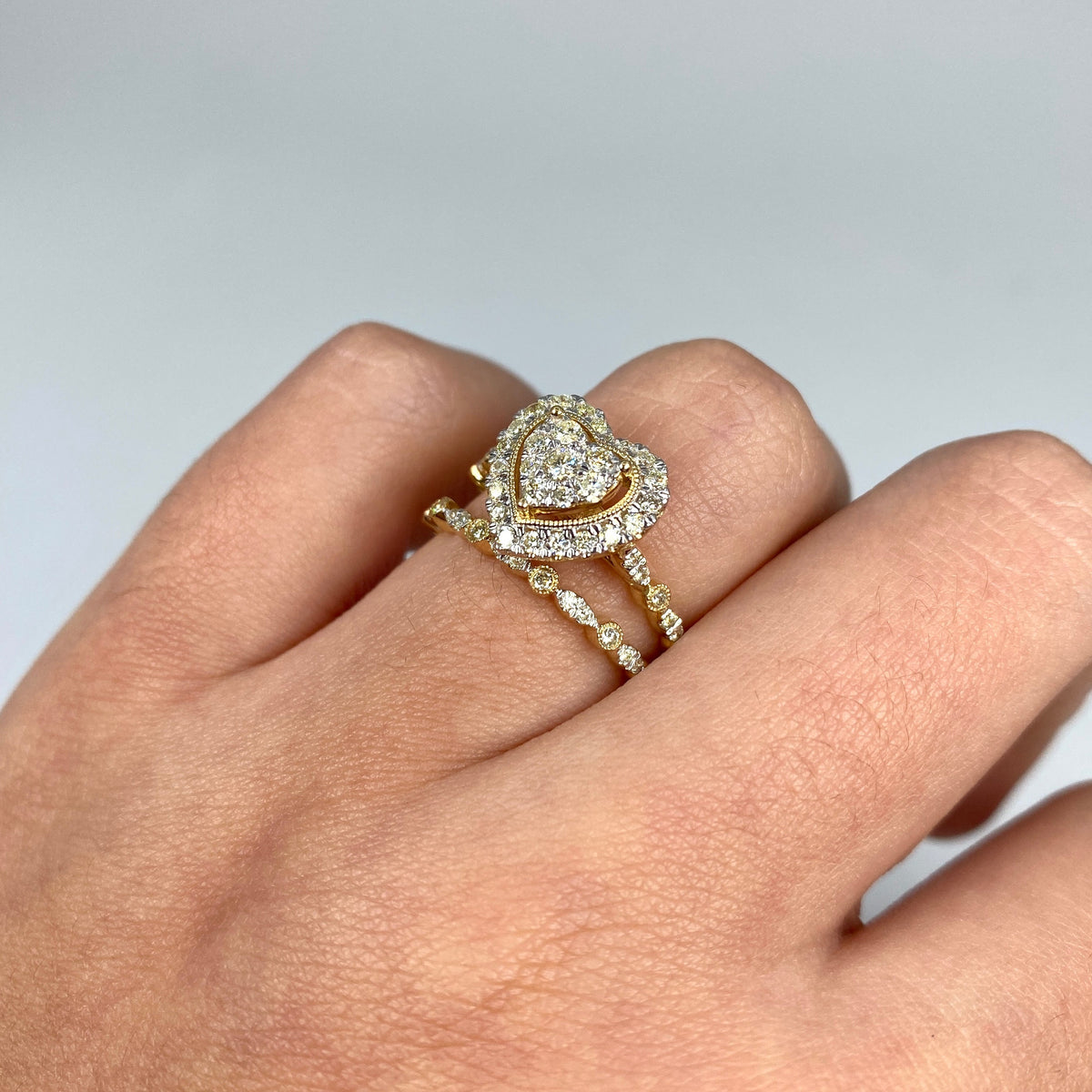 14K Gold Halo Heart Stack Diamond Ring - additional product view 3