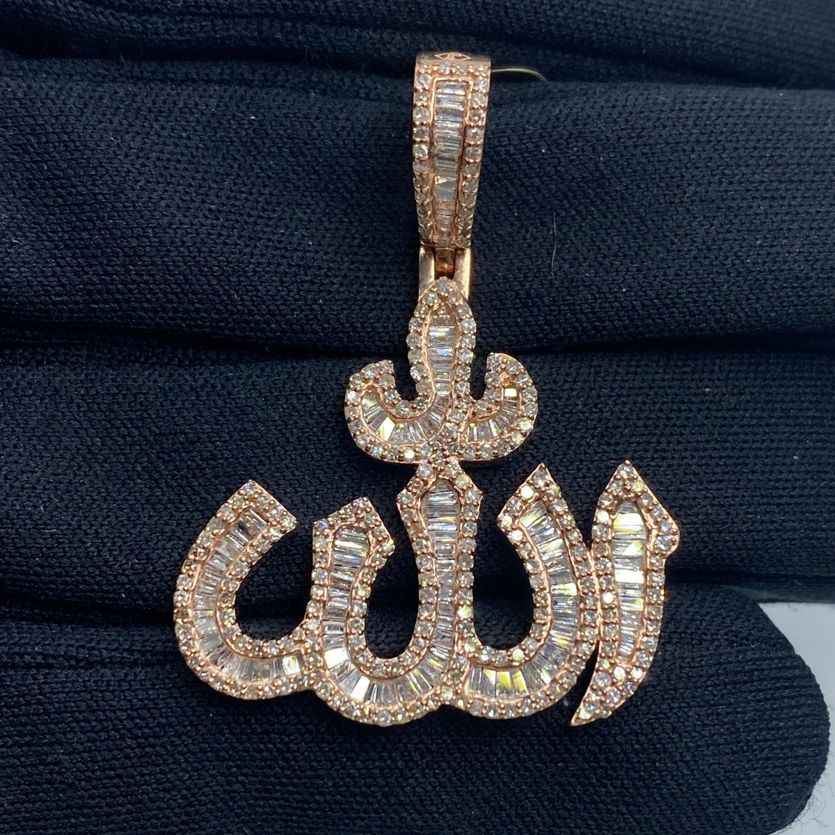 10K Rose Gold Allah Baguette Diamond Pendant - additional product view 2