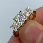 14K Gold Tri-Stone Square Cluster Diamond Engagement Ring - additional product view 2