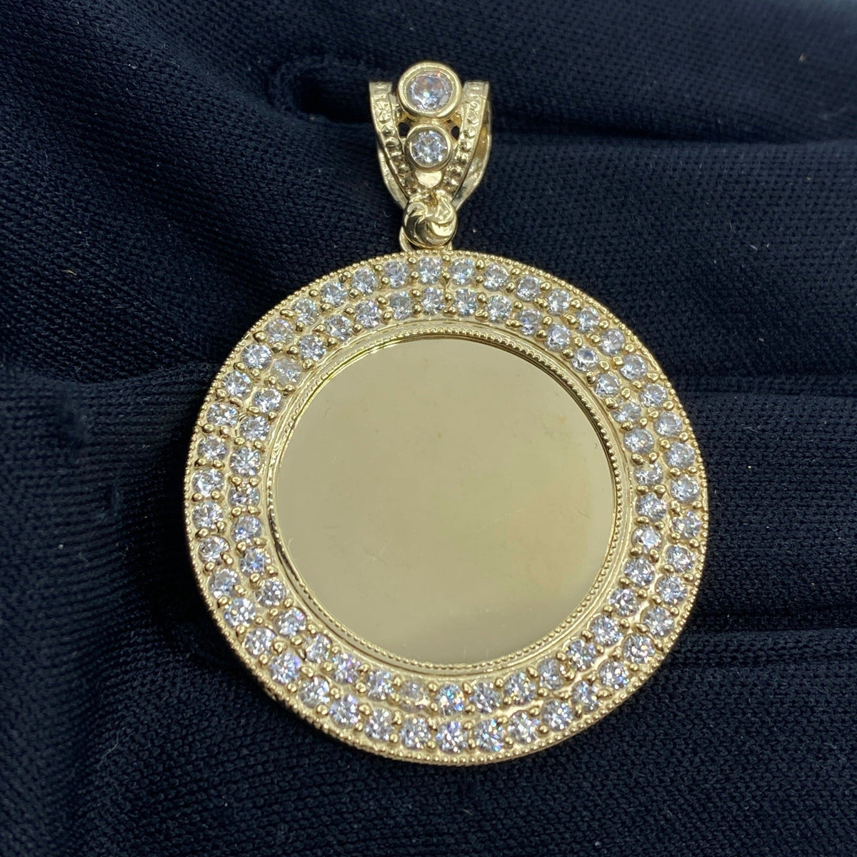 14K Gold Circle Picture Photo CZ Pendant - additional product view 2