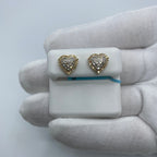 14K Gold Heart Halo Diamond Earrings in yellow gold - close-up product photo