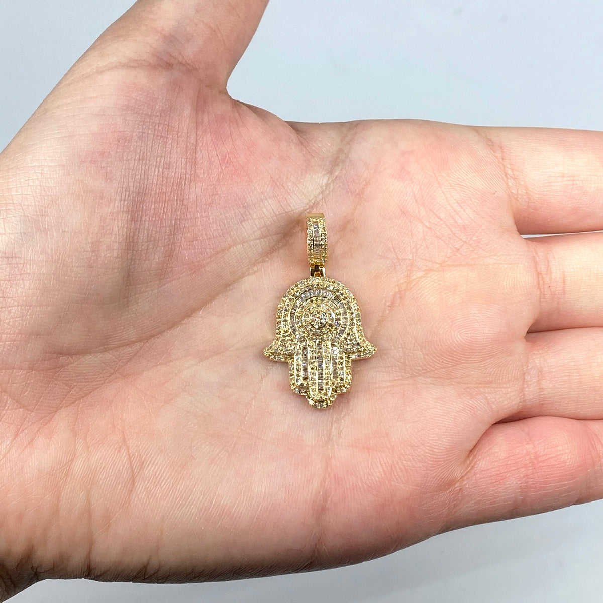 14K Gold Hamsa Diamond Pendant in yellow gold - close-up product photo