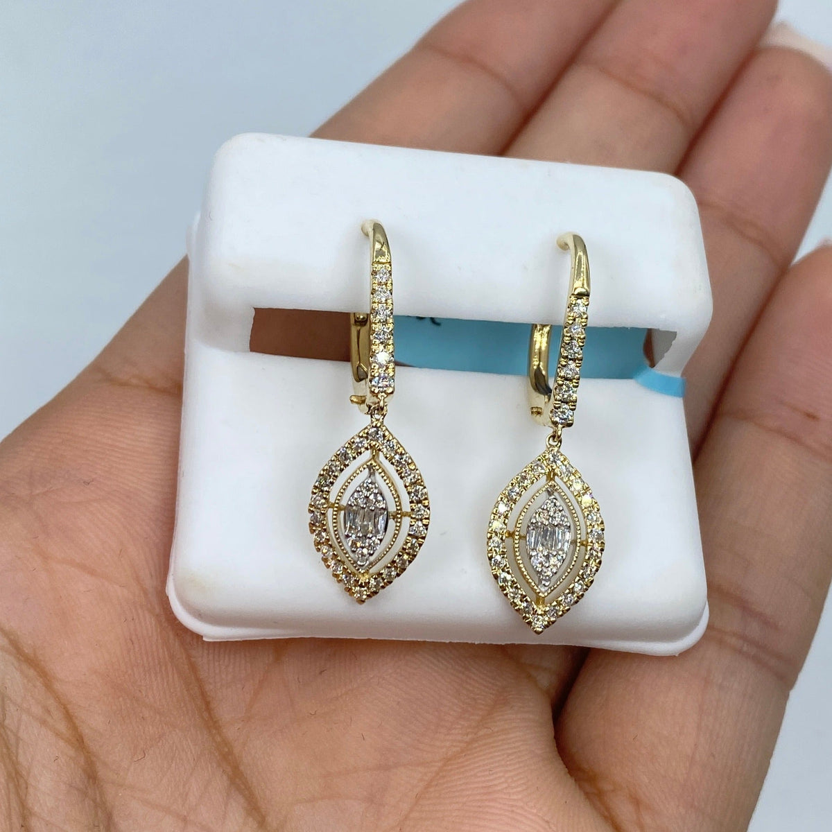 14K Gold Navette Diamond Dangling Earrings - additional product view 5