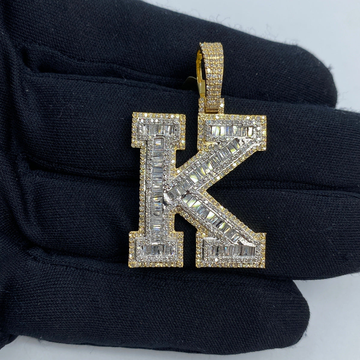 10K Gold Initial K Diamond Baguette Pendant - additional product view 4