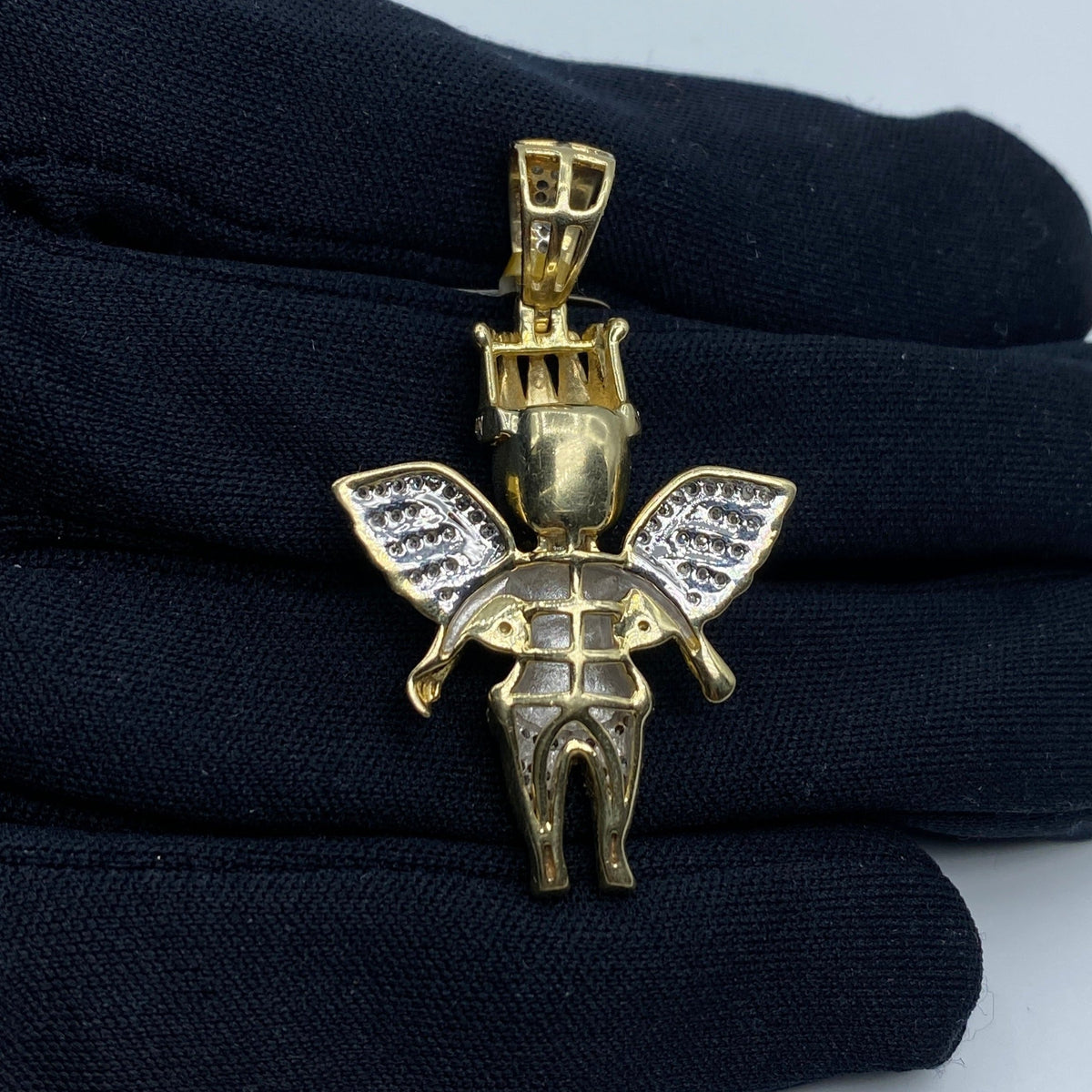 10K Gold Baby Angel with Crown Diamond Pendant - additional product view 4