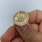 10K Gold Marijuana Leaf Circle Crest Diamond Ring - additional product view 2