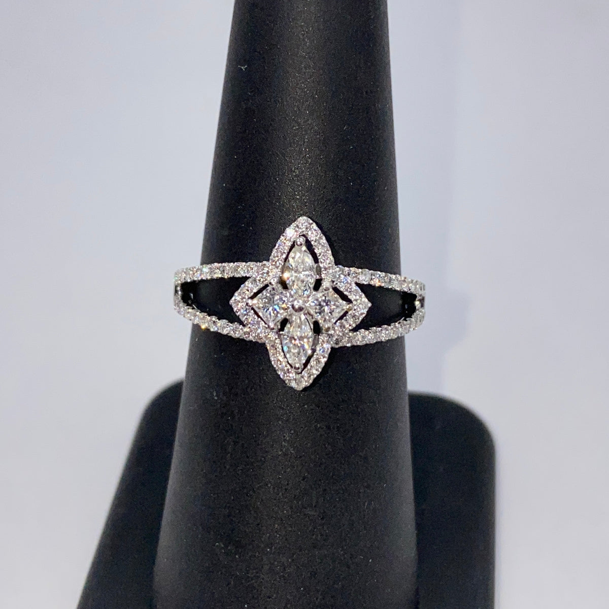 18K Gold Floral Halo Diamond Ring - additional product view 4