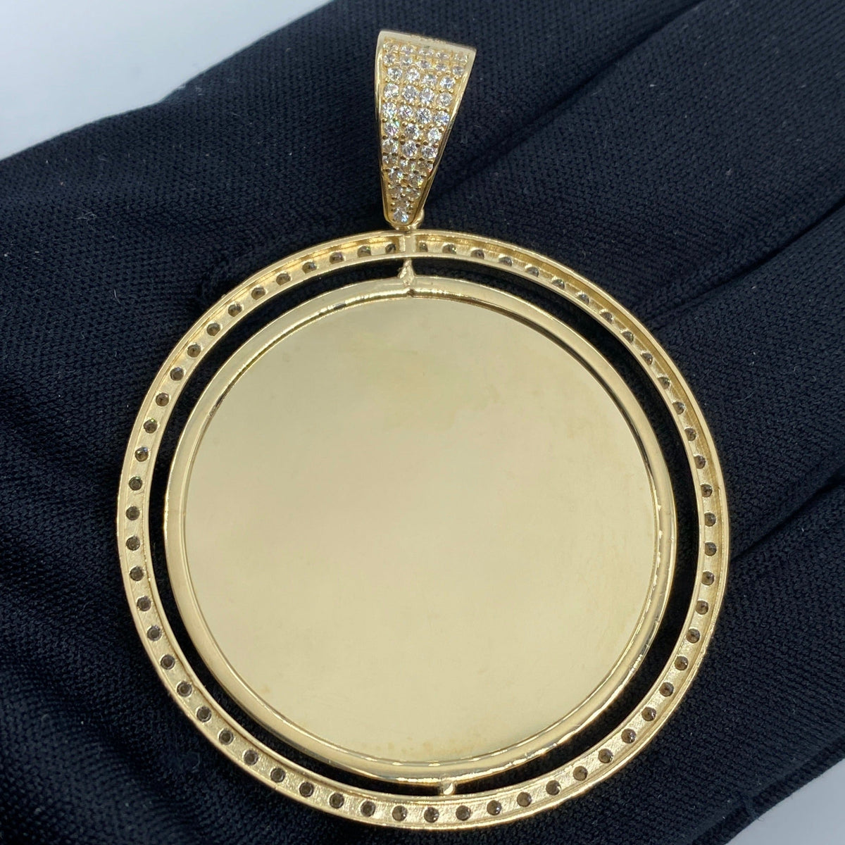 14K Gold Spinning Circle Picture Photo CZ Pendant - additional product view 4