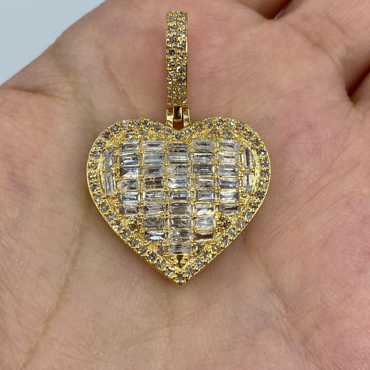 14K Jumbo Heart Halo Diamond Baguette Pendant - additional product view 3