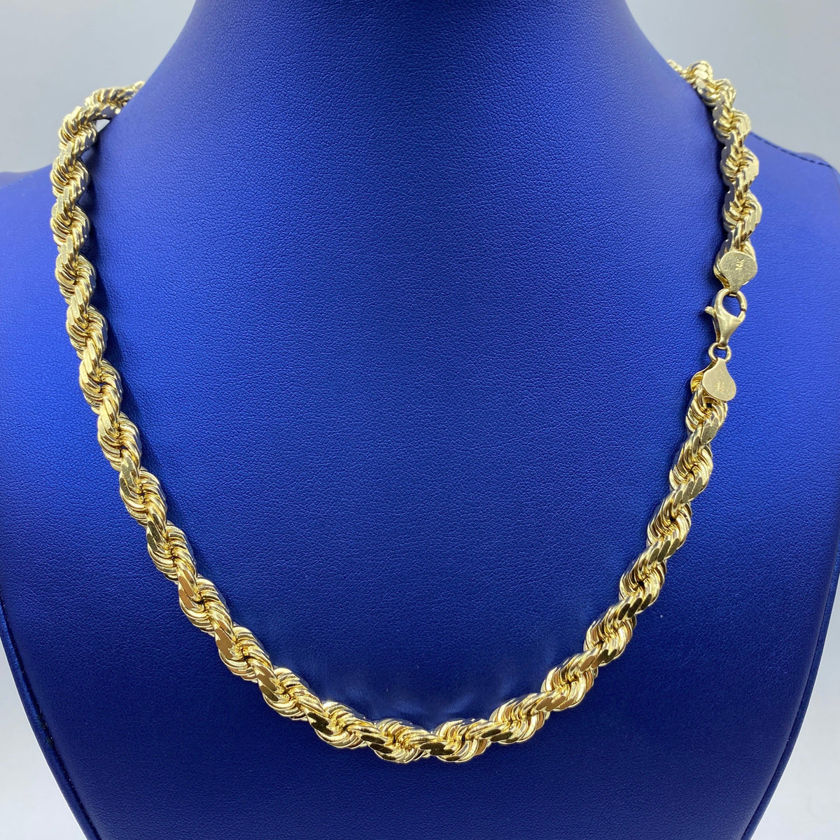 Rope Chain Necklace Real Solid 14K Yellow Gold 20 in-24 in, 7.9mm - close-up product photo