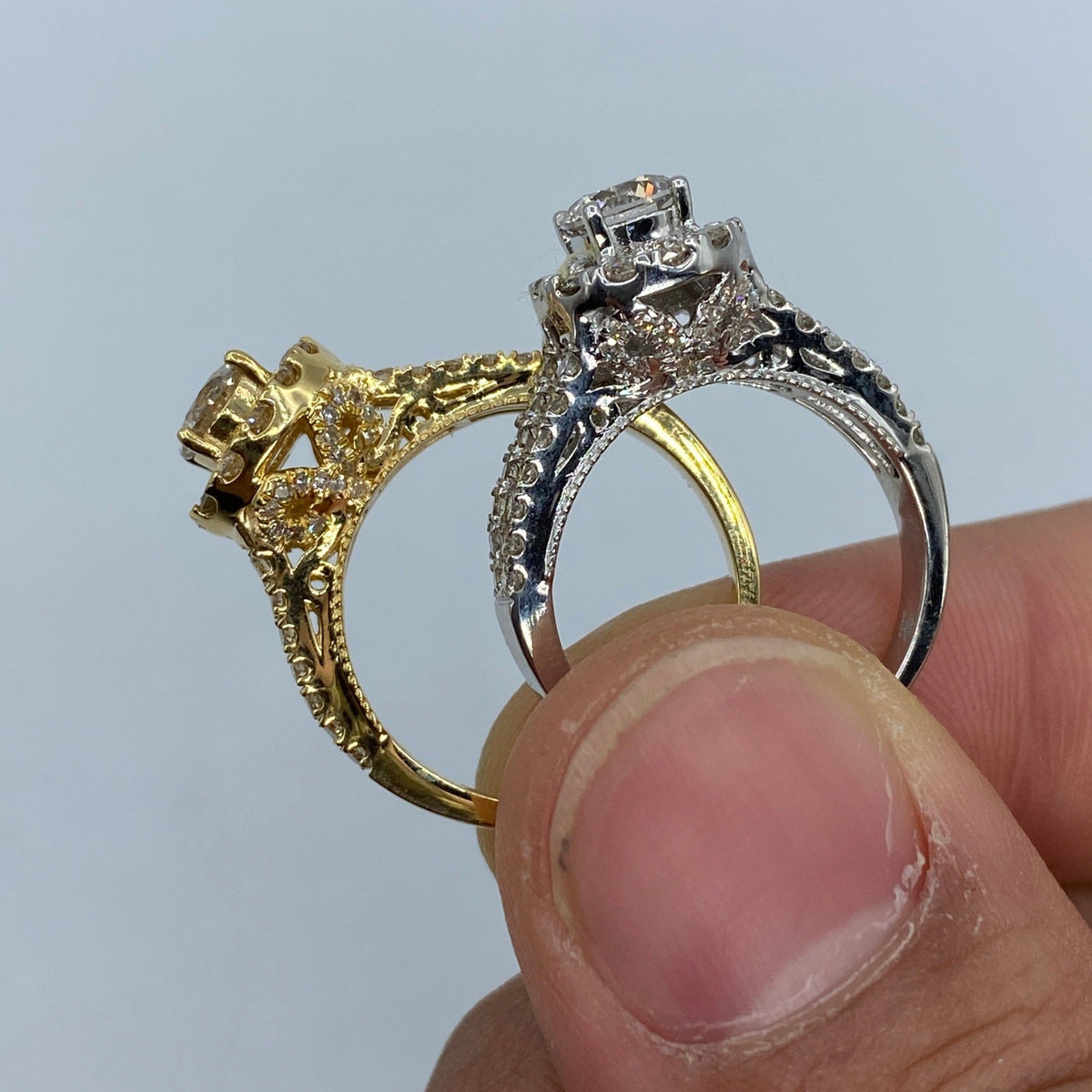 14K Gold Large Circle Stone Diamond Engagement Ring - additional product view 7