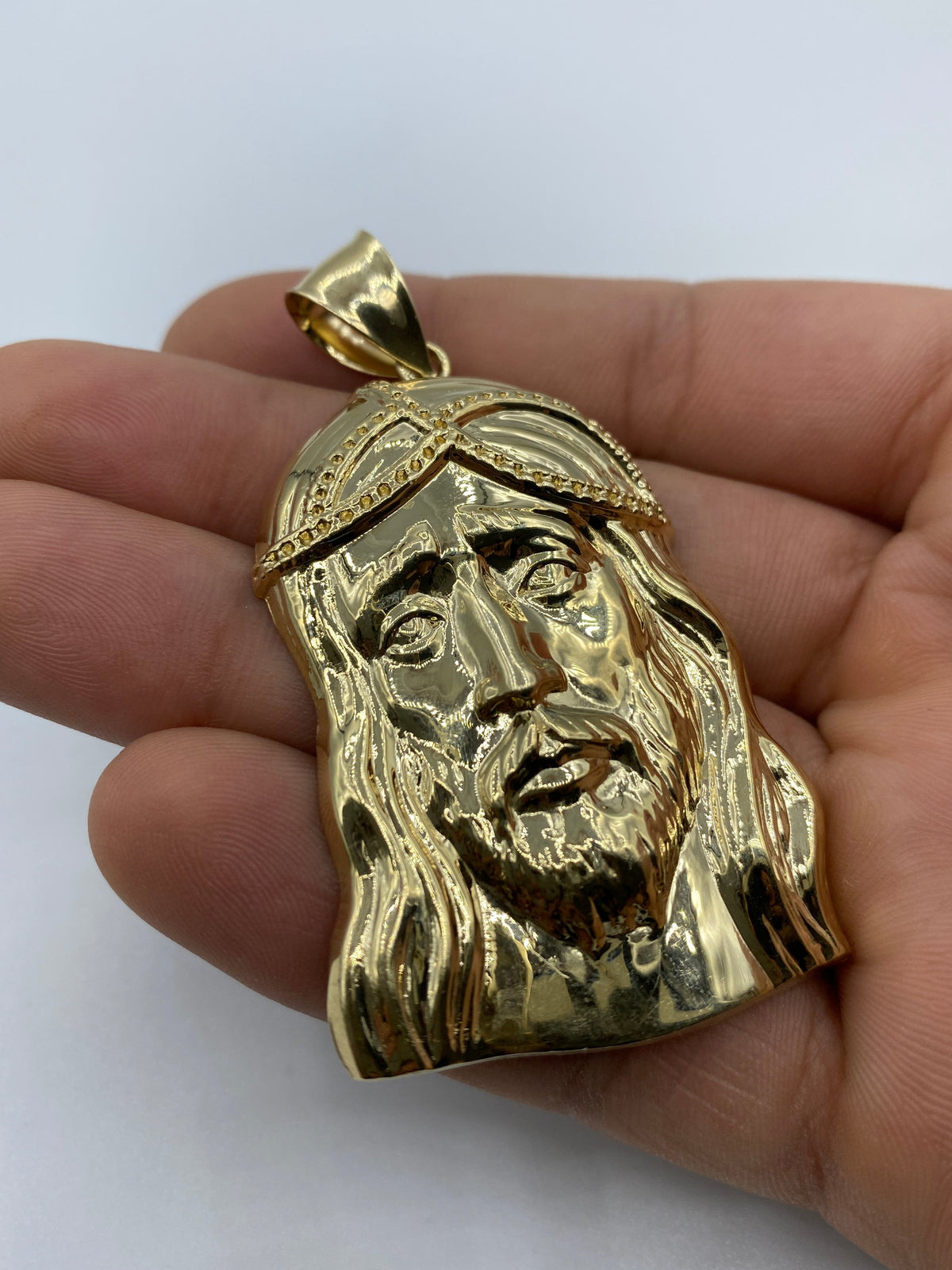14K Gold Jesus Head Pendant 2.75 in - additional product view 3