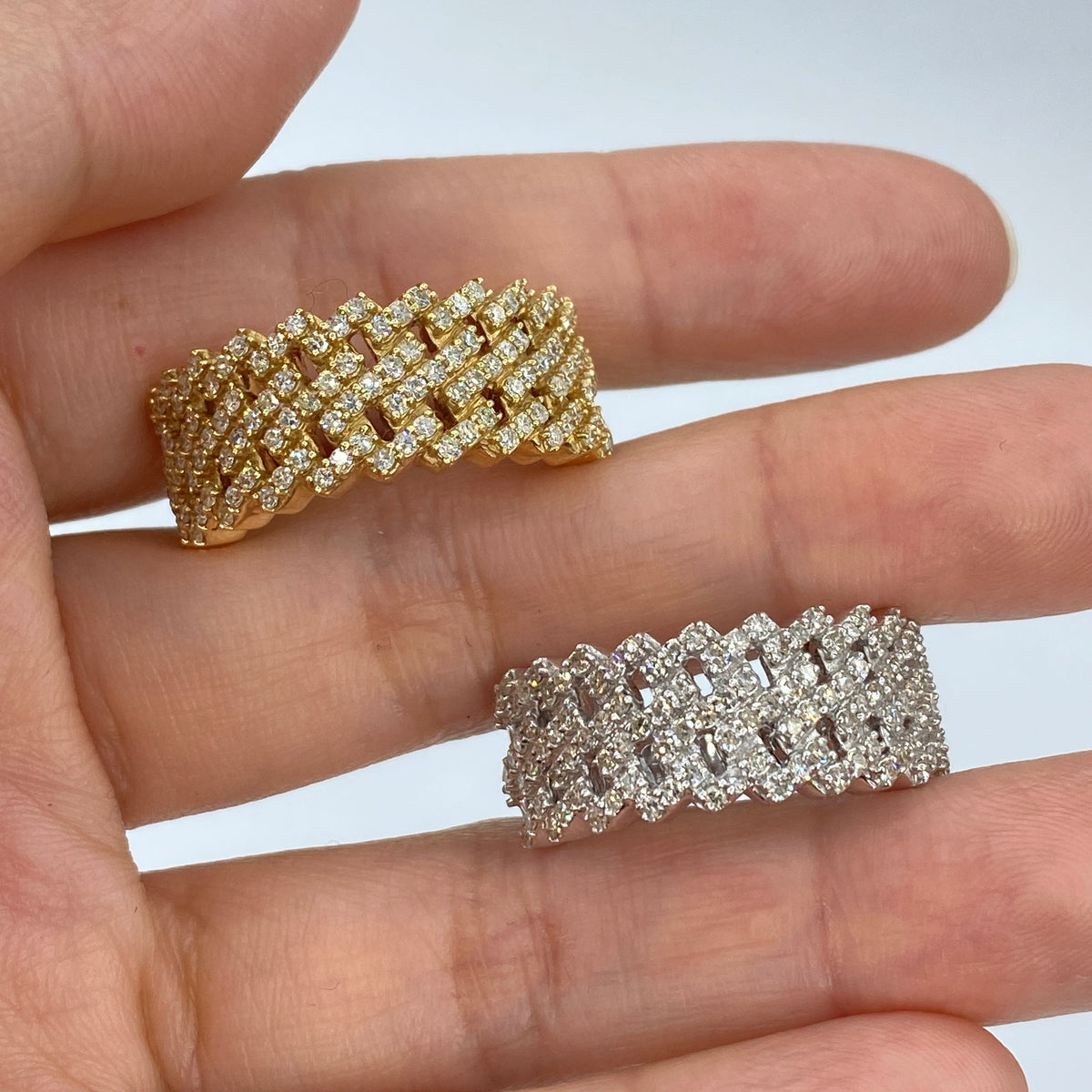 14K Gold Double Cuban Link Diamond Ring - additional product view 5