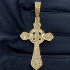 10K Gold Celtic Cross Diamond Baguette Pendant 2.0 Ct in yellow gold - close-up product photo