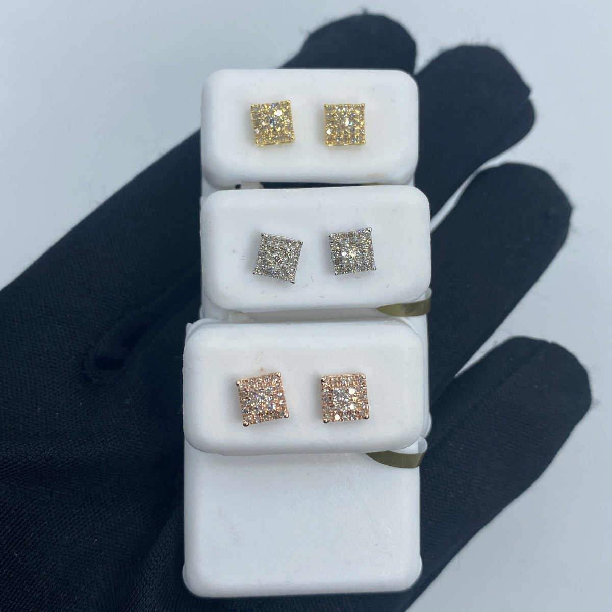 10K Classic Square Gold and Diamond Earrings - additional product view 3
