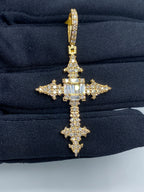 10K Gold Baguette Trefoil Cross Diamond Pendant in yellow gold - close-up product photo