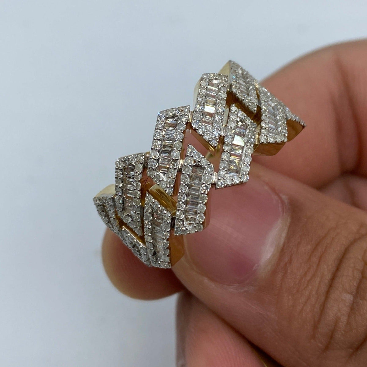 10K Gold Razer Sharp Cuban Link Diamond Baguette Ring - additional product view 2