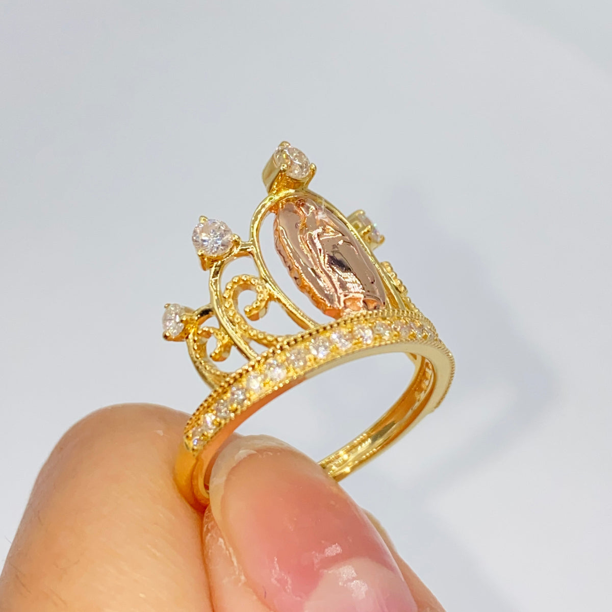 14K Gold Tiara of Virgin Mary Diamond Ring - additional product view 4